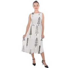 Christmas Tree Trees Nature Midi Tie-back Chiffon Dress by Maspions