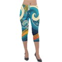 Waves Ocean Sea Abstract Whimsical Art Lightweight Velour Capri Leggings  View1