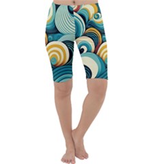 Wave Waves Ocean Sea Abstract Whimsical Cropped Leggings  by Maspions