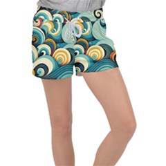 Wave Waves Ocean Sea Abstract Whimsical Women s Velour Lounge Shorts by Maspions