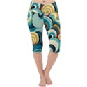 Wave Waves Ocean Sea Abstract Whimsical Lightweight Velour Cropped Yoga Leggings View1