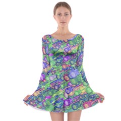 Sktechy Style Guitar Drawing Motif Colorful Random Pattern Wb Long Sleeve Skater Dress by dflcprintsclothing