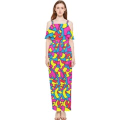 Colorful-graffiti-pattern-blue-background Draped Sleeveless Chiffon Jumpsuit by designsbymallika