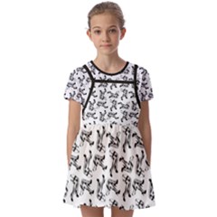 Erotic Pants Motif Black And White Graphic Pattern Black Backgrond Kids  Short Sleeve Pinafore Style Dress by dflcprintsclothing