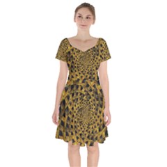 Spiral Symmetry Geometric Pattern Black Backgrond Short Sleeve Bardot Dress by dflcprintsclothing