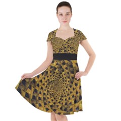 Spiral Symmetry Geometric Pattern Black Backgrond Cap Sleeve Midi Dress With Pockets by dflcprintsclothing