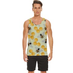 Bees Pattern Honey Bee Bug Honeycomb Honey Beehive Men s Wide Collar Tank Top by Bedest