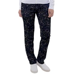 Midnight Blossom Elegance Black Backgrond Women s Casual Pants by dflcprintsclothing