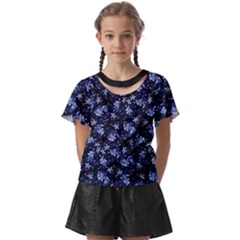 Stylized Floral Intricate Pattern Design Black Backgrond Kids  Front Cut T-shirt by dflcprintsclothing