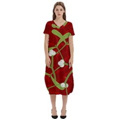 Mistletoe Christmas Texture Advent T-shirt Midi Dress With Pockets by Hannah976