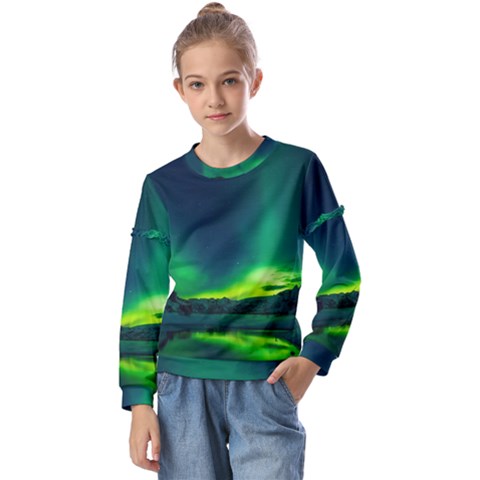 Iceland Aurora Borealis Kids  Long Sleeve T-shirt With Frill  by Proyonanggan