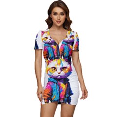 Wild Cat Low Cut Cap Sleeve Mini Dress by Sosodesigns19