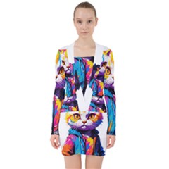Wild Cat V-neck Bodycon Long Sleeve Dress by Sosodesigns19