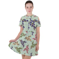 Berries Flowers Pattern Print Short Sleeve Shoulder Cut Out Dress  by Maspions