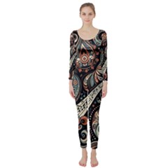 Paisley Print Musical Notes7 Long Sleeve Catsuit by RiverRootz