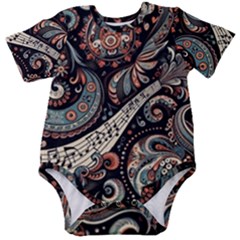 Paisley Print Musical Notes7 Baby Short Sleeve Bodysuit by RiverRootz