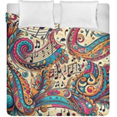 Paisley Print Musical Notes Duvet Cover Double Side (king Size) by RiverRootz