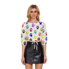 Pawprints Paw Prints Paw Animal Mid Sleeve Drawstring Hem Top by Apen
