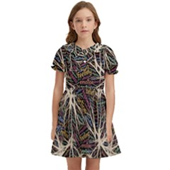 Mental Human Experience Mindset Pattern Kids  Bow Tie Puff Sleeve Dress by Paksenen