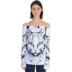 Cat - Artistic Paper Cut Off Shoulder Long Sleeve Top by 2607694c