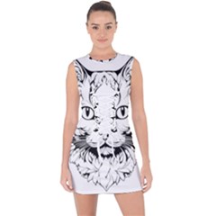 Cat - Artistic Paper Cut Lace Up Front Bodycon Dress by 2607694c