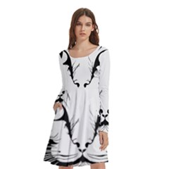 Cat - Artistic Paper Cut Long Sleeve Knee Length Skater Dress With Pockets by 2607694c
