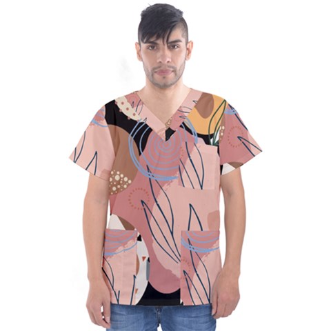 Abstract Boho Bohemian Style Retro Vintage Men s V-neck Scrub Top by Proyonanggan