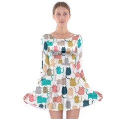 Cute Seamless Pattern Happy Kitty Kitten Cat Long Sleeve Skater Dress by Hannah976