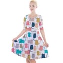 Cute Seamless Pattern Happy Kitty Kitten Cat Quarter Sleeve A-Line Dress View1