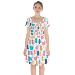 Cute Seamless Pattern Happy Kitty Kitten Cat Short Sleeve Bardot Dress by Hannah976