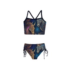 Schwarz Pferde Muster Girls  Tankini Swimsuit by 2607694c