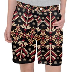 Vector Illustration Of Ukrainian Folk Seamless Pattern Ethnic Ornament Border Element Traditional Women s Pocket Shorts by Bedest