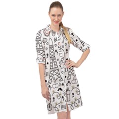 Big Collection With Hand Drawn Objects Valentines Day Long Sleeve Mini Shirt Dress by Bedest
