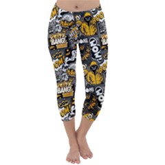 Boom Bang Art Crazy Drawing Graffiti Hello Retro Sayings Yellow Capri Winter Leggings  by Bedest