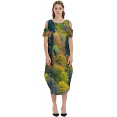 Forest Trees Leaves Fall Autumn Nature Sunshine Cold Shoulder Loose Fit Dress With Pockets by Ravend