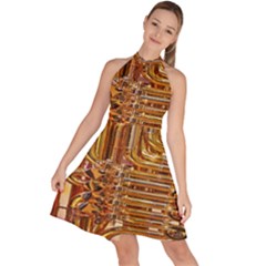 Tuba Valves Pipe Shiny Instrument Music Sleeveless Halter Neck A-line Dress by Ravend