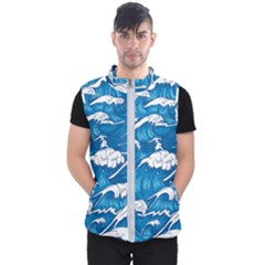 Storm Waves Seamless Pattern Raging Ocean Water Sea Wave Vintage Japanese Storms Print Illustration Men s Puffer Vest by Ket1n9