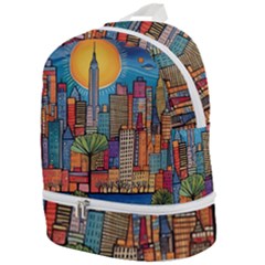 City New York Nyc Skyscraper Skyline Downtown Night Business Urban Travel Landmark Building Architec Zip Bottom Backpack by Posterlux