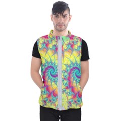 Fractal Spiral Abstract Background Vortex Yellow Men s Puffer Vest by Ket1n9