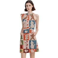 Cute Christmas Seamless Pattern Vector  - Cocktail Party Halter Sleeveless Dress With Pockets by Ket1n9