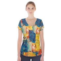 Wall Art Short Sleeve Front Detail Top by Azkajaya
