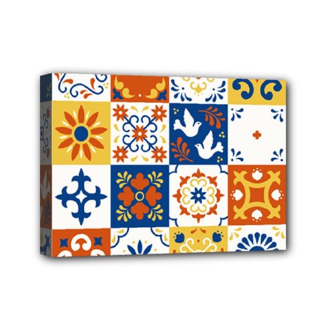 Mexican Talavera Pattern Ceramic Tiles With Flower Leaves Bird Ornaments Traditional Majolica Style Mini Canvas 7  X 5  (stretched) by Ket1n9