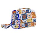 Mexican Talavera Pattern Ceramic Tiles With Flower Leaves Bird Ornaments Traditional Majolica Style Satchel Shoulder Bag View2