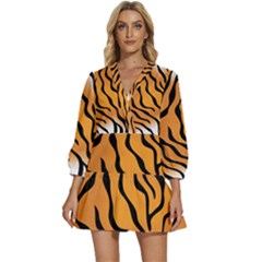 Tiger Skin Pattern V-neck Placket Mini Dress by Ket1n9