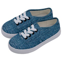 White And Blue Brick Wall Kids  Classic Low Top Sneakers by Azkajaya