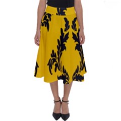 Yellow Regal Filagree Pattern Perfect Length Midi Skirt by Azkajaya