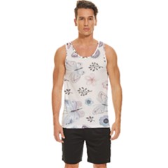 Butterflies Cute Flower Pastel Pattern Men s Wide Collar Tank Top by Loisa77