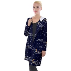 Hand Drawn Scratch Style Night-sky-with-moon-cloud Space Among-stars-seamless Pattern Vector Design Hooded Pocket Cardigan by Ket1n9