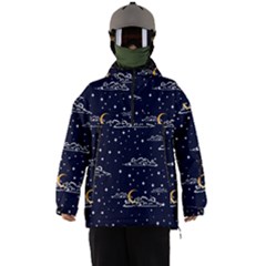 Hand Drawn Scratch Style Night-sky-with-moon-cloud Space Among-stars-seamless Pattern Vector Design Men s Ski And Snowboard Waterproof Breathable Jacket by Ket1n9