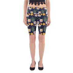 Flower Grey Pattern Floral Yoga Cropped Leggings by Dutashop